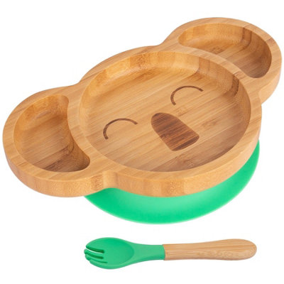 Bamboo Koala Baby Weaning Plate & Fork Set - Green