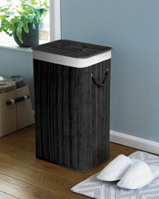 Bamboo Laundry Hamper Basket Clothes Storage Oblong Charcoal