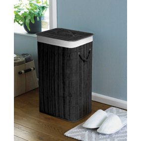 Bamboo Laundry Hamper Basket Clothes Storage Oblong Charcoal