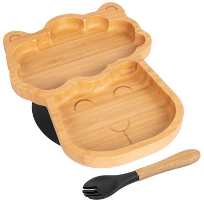 Bamboo Llama Baby Weaning Plate & Fork Set - Black