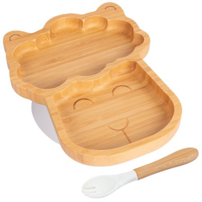 Bamboo Llama Baby Weaning Plate & Fork Set - White