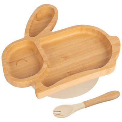 Bamboo Rabbit Baby Weaning Plate & Fork Set - Beige