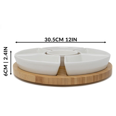 Bamboo Rotating Dip Set & Ceramic Dishes - M&W