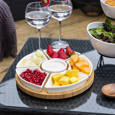 Bamboo Rotating Dip Set & Ceramic Dishes - M&W - 4