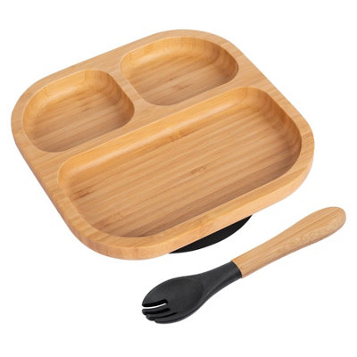 Bamboo Segmented Baby Weaning Plate & Fork Set - Black