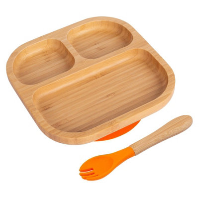 Bamboo Segmented Baby Weaning Plate & Fork Set - Orange