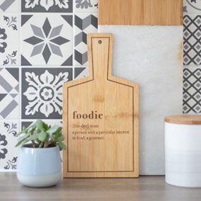 Bamboo Serving Board With a 'Foodie' Meaning. (H26.5 cm)