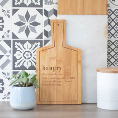 Bamboo Serving Board With a 'Hangry' Meaning. (H26.5 cm)