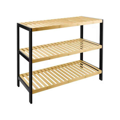 bamboo shoe rack, 3 tier natural wooden shoe rack, space saving storage organiser, durable easy assembly shoe stand
