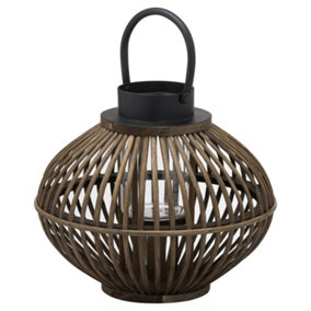 Bamboo Style Lantern - Wicker - L14 x W14 x H28 cm - Black/Brown