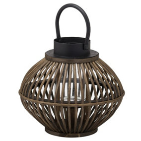 Bamboo Style Large Lantern - Wicker - L17 x W17 x H32 cm - Black/Brown