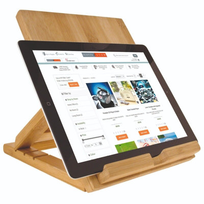 Bamboo Tablet Holder - Foldable Wooden Device Stand with 3 Adjustable Angles for Tablets, Phones & E-Readers - H25 x W20 x D25cm