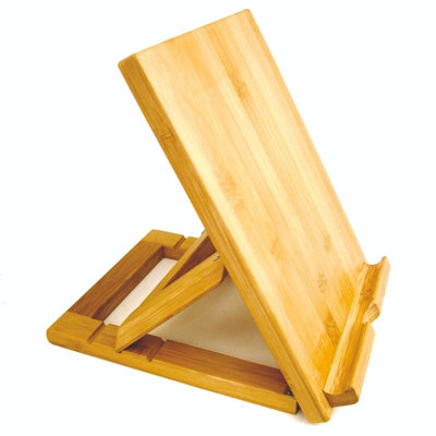 BambooMN Universal Bamboo Desk Stand – Adjustable, Foldable Holder For Phone, Tablet, Recipe Book, Or Sheet Music