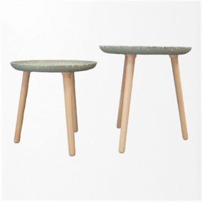 Bamboo Terrazzo Side Table Round - Sage Green - Earthy Sustainable - Home D cor - Set of 2