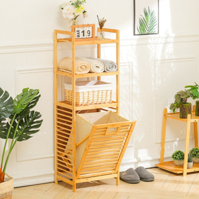 Linen tower with online tilt out hamper