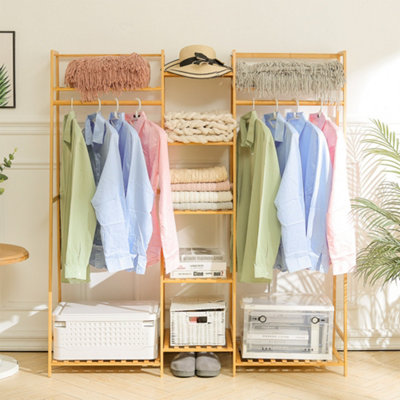 Bamboo Trapezoid Clothes Rack Clothes Hanging Rack Stand with 5 Tiers ...