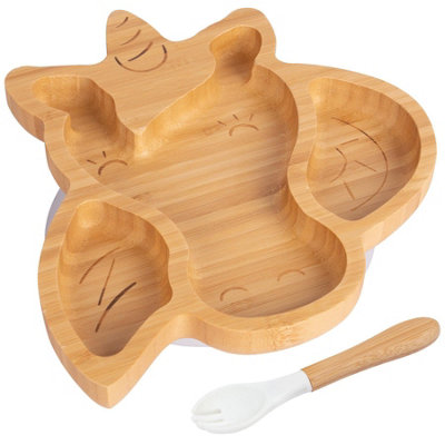 Bamboo Unicorn Baby Weaning Plate & Fork Set - White