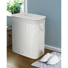 Bamboo White Laundry Hamper with Divider