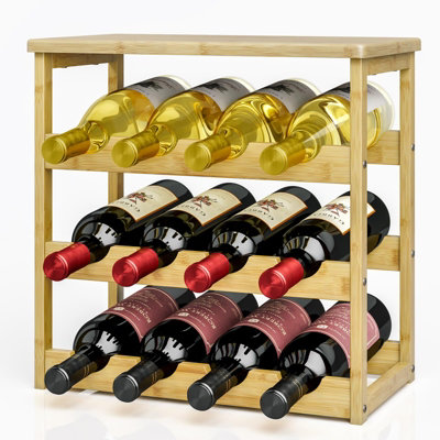 Bamboo Wine Rack Freestanding 3-tire 12 Bottles Display Wine Rack