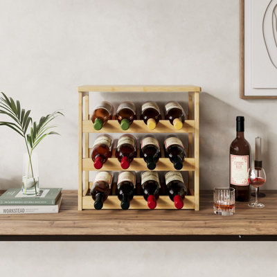 Bamboo Wine Rack Freestanding 3-tire 12 Bottles Display Wine Rack