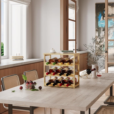 Bamboo Wine Rack Freestanding 3-tire 12 Bottles Display Wine Rack - 4