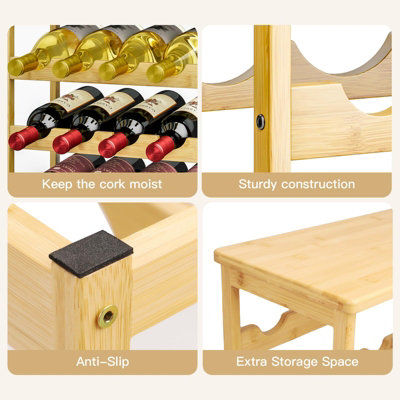 Bamboo Wine Rack Freestanding 3-tire 12 Bottles Display Wine Rack - 6