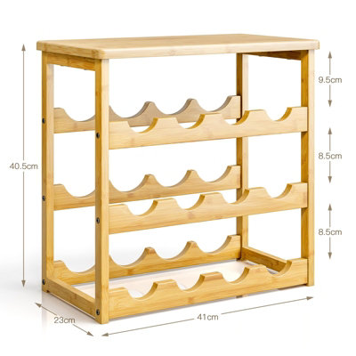 Bamboo Wine Rack Freestanding 3-tire 12 Bottles Display Wine Rack - 7