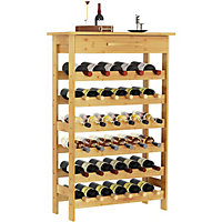 Bamboo Wine Rack with Drawer, 6-Tier 35 Bottles Storage Display Shelves for Home