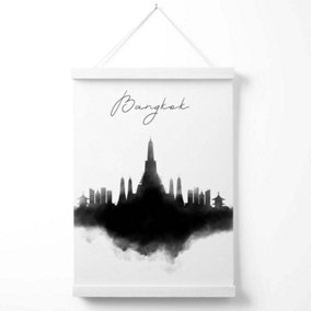 Bangkok Watercolour Skyline City Poster with Hanger / 33cm / White