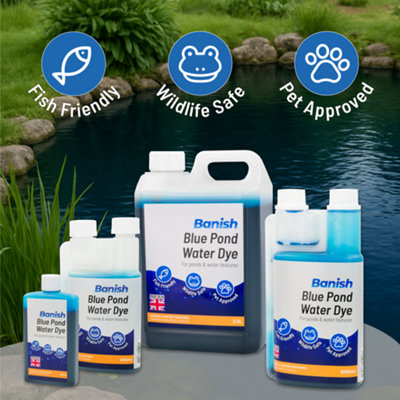 Banish Blue Pond Dye 2.5L Water Colour Algae Control Reduce Greenwater ...
