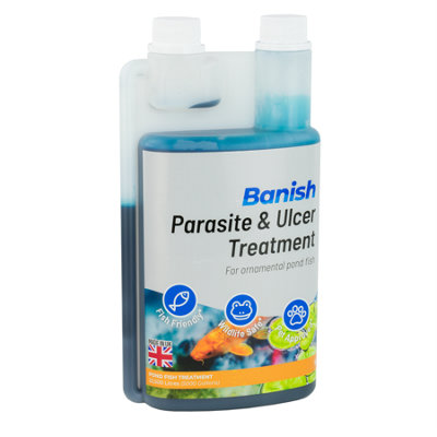 Banish Parasite Ulcer & Whitespot Pond Fish Treatment 1L Medicine for Koi Water Disease Remover