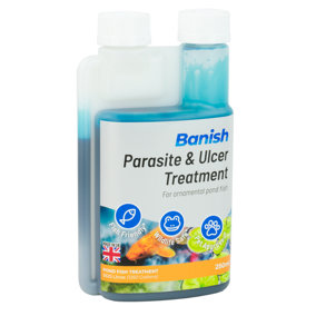 Banish Parasite Ulcer & Whitespot Pond Fish Treatment 250ml Medicine for Koi Water Disease Remover
