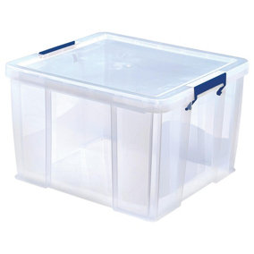 BANKERS BOX 48L Clear Plastic Storage Box with Lid - Super Strong Plastic Box 30 x 41 x 37cm