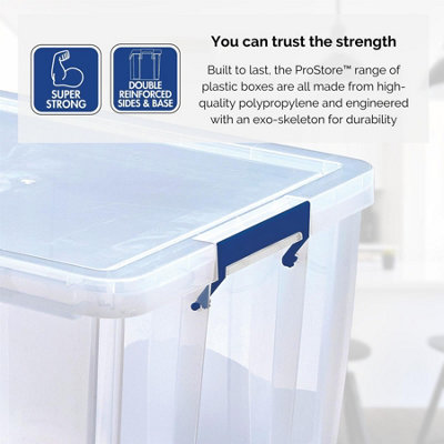 BANKERS BOX 48L Clear Plastic Storage Box with Lid Super Strong Plastic Box 30 x 41 x 37cm