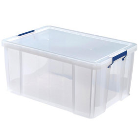 BANKERS BOX 70L Clear Plastic Storage Box with Lid - Super Strong Plastic Box 30 x 48 x 38.5cm