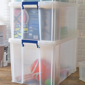 BANKERS BOX 85L Clear Plastic Storage Box with Lid - Super Strong Plastic Box 37.5 x 57.5 x 38cm
