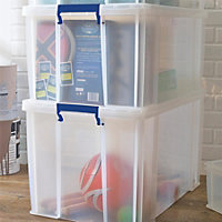BANKERS BOX 85L Clear Plastic Storage Box with Lid - Super Strong Plastic Box 37.5 x 58 x 38cm