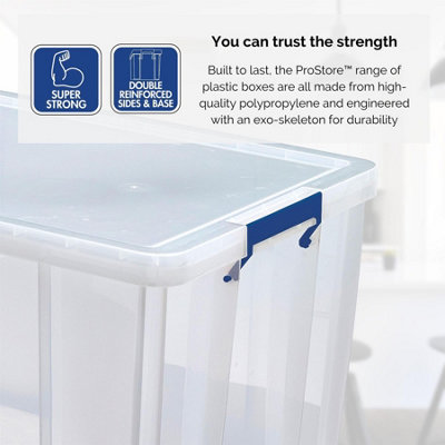 BANKERS BOX 85L Clear Plastic Storage Box with Lid Super Strong Plastic ...