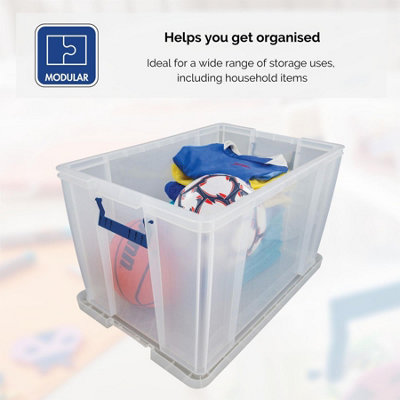 BANKERS BOX 85L Clear Plastic Storage Box with Lid Super Strong Plastic Box 375 x 575 x 380mm