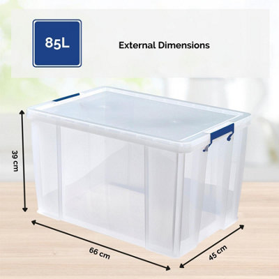 BANKERS BOX 85L Clear Plastic Storage Box with Lid Super Strong Plastic ...