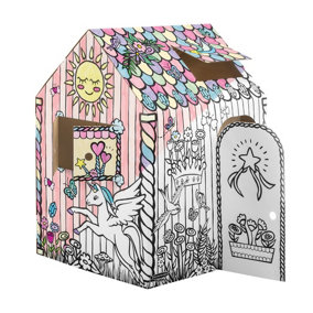 BANKERS BOX At Play Cardboard House Colour Your Own Childrens Playhouse - Unicorn Playhouse