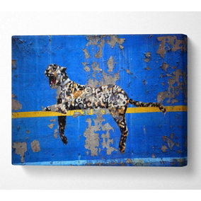 Banksy Blue Leopard Canvas Print Wall Art - Medium Canvas Art 20 x 32 Inches