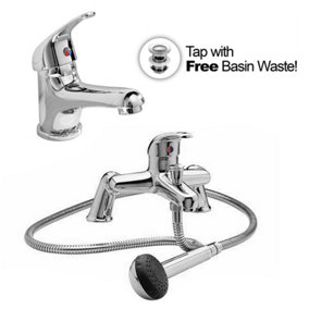 Banox Basin Mono Mixer & Bath Shower Mixer Taps & Waste Chrome