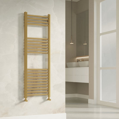 Banyetti Aureli 1200 x 400 Electric Ladder Towel Rail Radiator - Brushed Brass