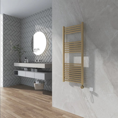 Banyetti Aureli 1200 x 600 Electric Ladder Towel Rail Radiator - Brushed Brass