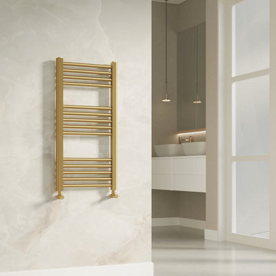 Banyetti Aureli 800 x 400 Electric Ladder Towel Rail Radiator - Brushed Brass