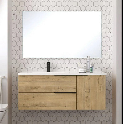 Banyetti Celtic Duo 1000mm Wall Hung Basin Unit with Door & Basin - Ostippo Oak