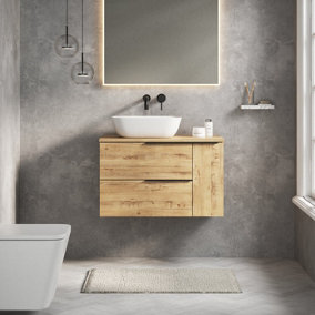 Banyetti Celtic Duo 1000mm Wall Hung Basin Unit with Door & Basin - Ostippo Oak
