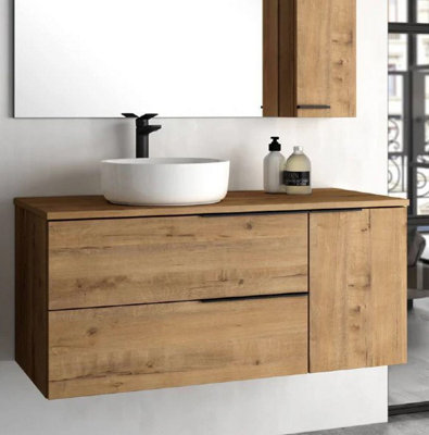 Banyetti Celtic Duo 1000mm Wall Hung Basin Unit with Door & Worktop - Ostippo Oak