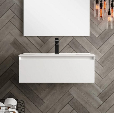 Banyetti Kameo 800mm Wall Hung 1 Drawer Vanity Unit with Basin - Matt White